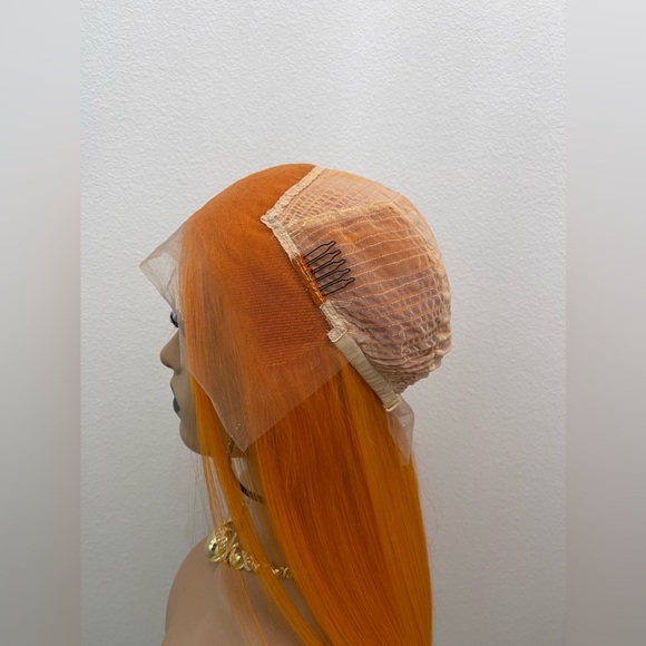 24” Orange Straight Human Hair, Transparent Lace Front Wig - Picture 11 of 12
